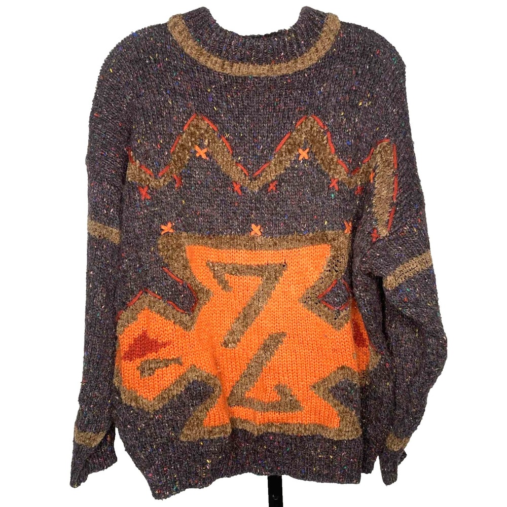 Vintage sweater Mens size large Wool Blend Thrashed Bum Fisherman grandpa tribal